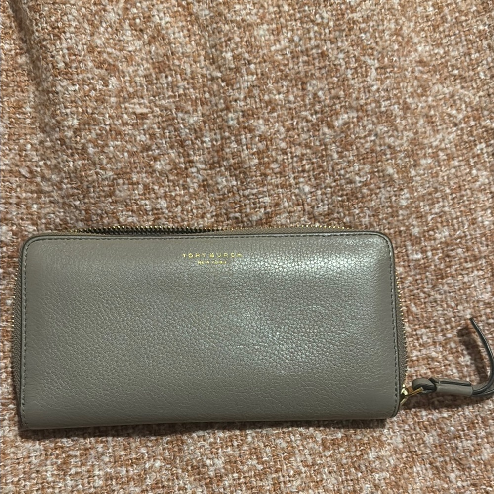 Tory Burch Taupe Leather Zip Wallet